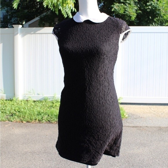 Monteau Los Angeles Flower Black Lace Dress with Peter Pan Collar - Picture 2 of 6